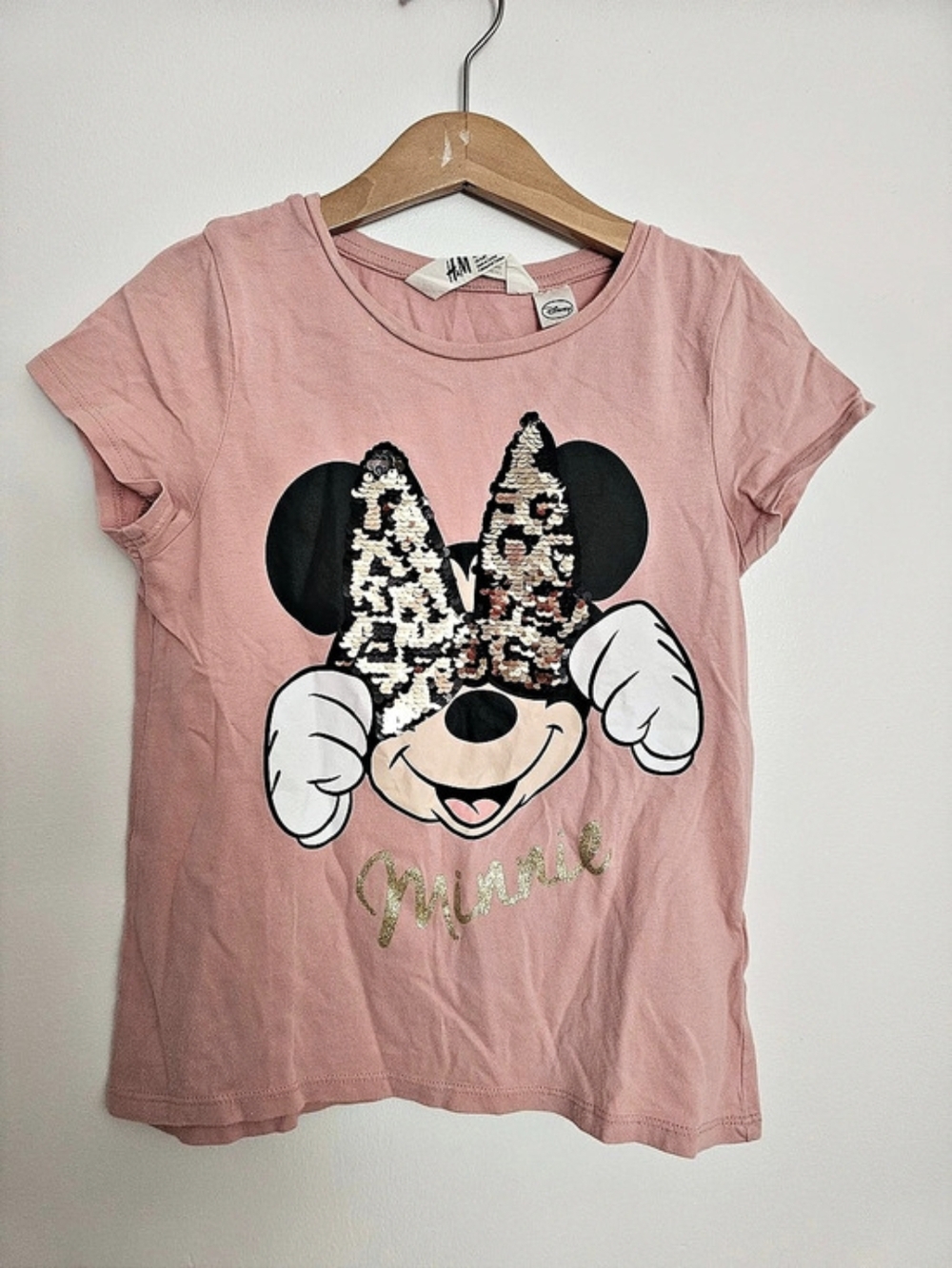 🧸2/20$ H&M Disney Minnie Mouse Sequin Bow T-Shirt Tee Size 6 Girl